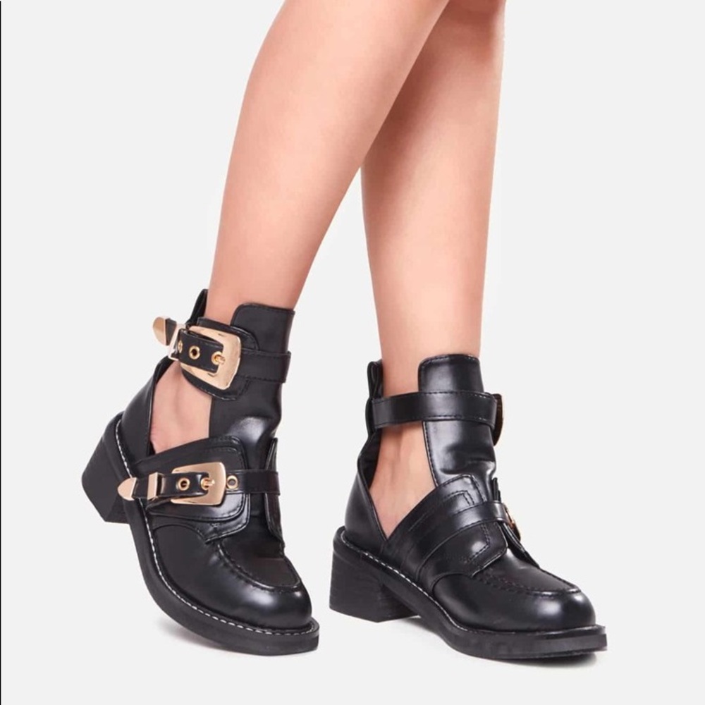 Shein Chunky Heeled Boots with Buckle Strap